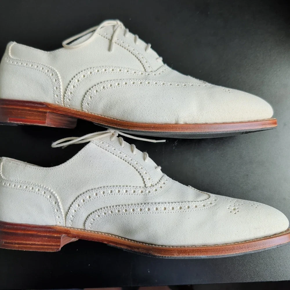 Brooks Brothers Peal & Co Mens White Buck Wingtip Oxford Shoes 11.5 D England